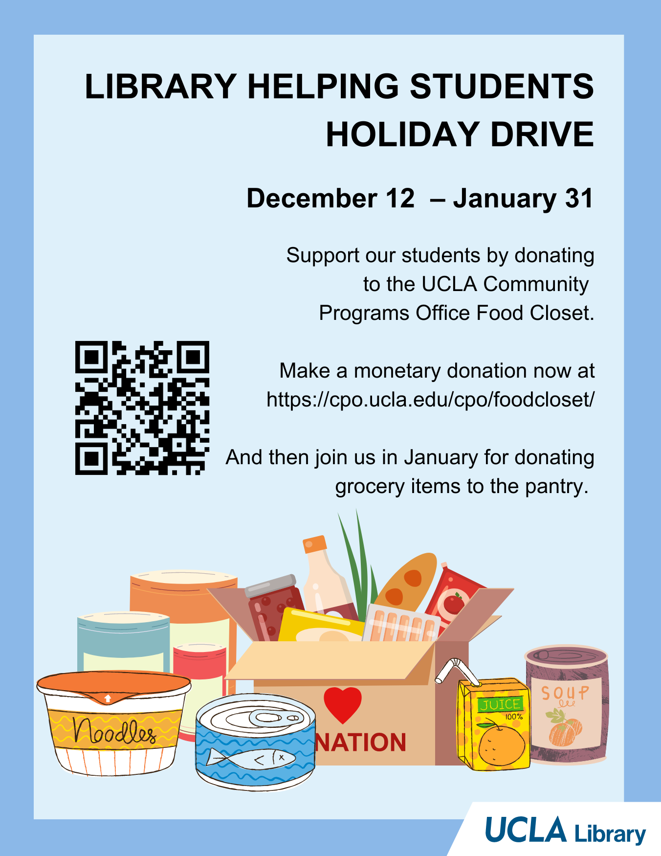Poster with information on how to donate to food drive